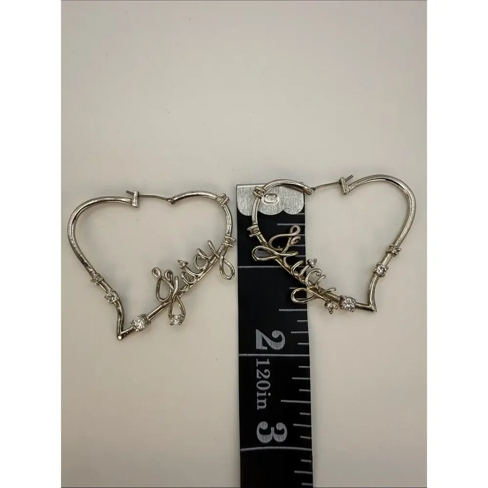 Vintage Juicy Couture Silver Heart Hoop Earrings - Script Detail